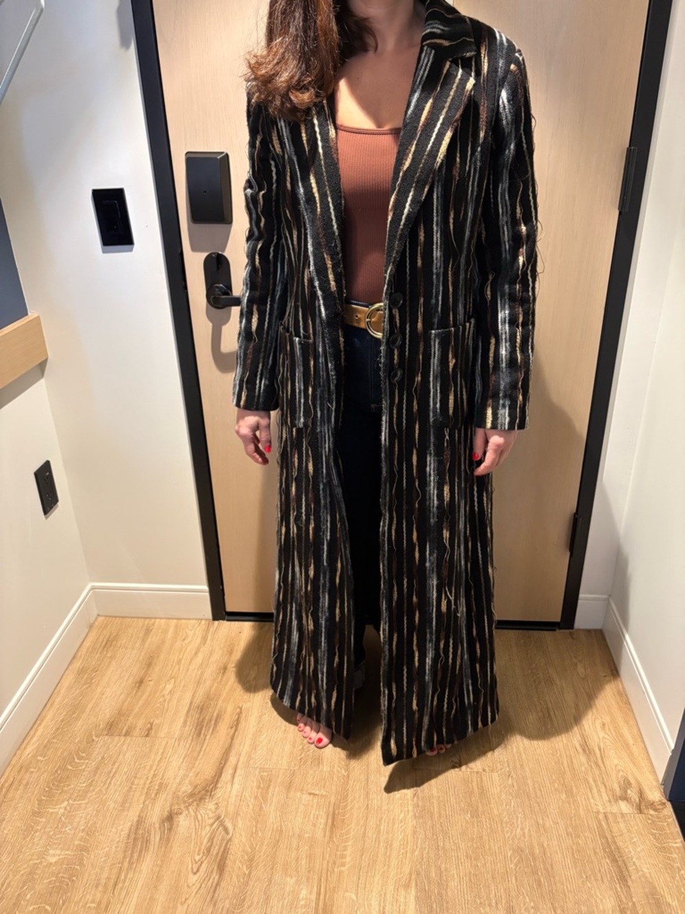 Hutch Black Coat with Gold and Cream Stripes